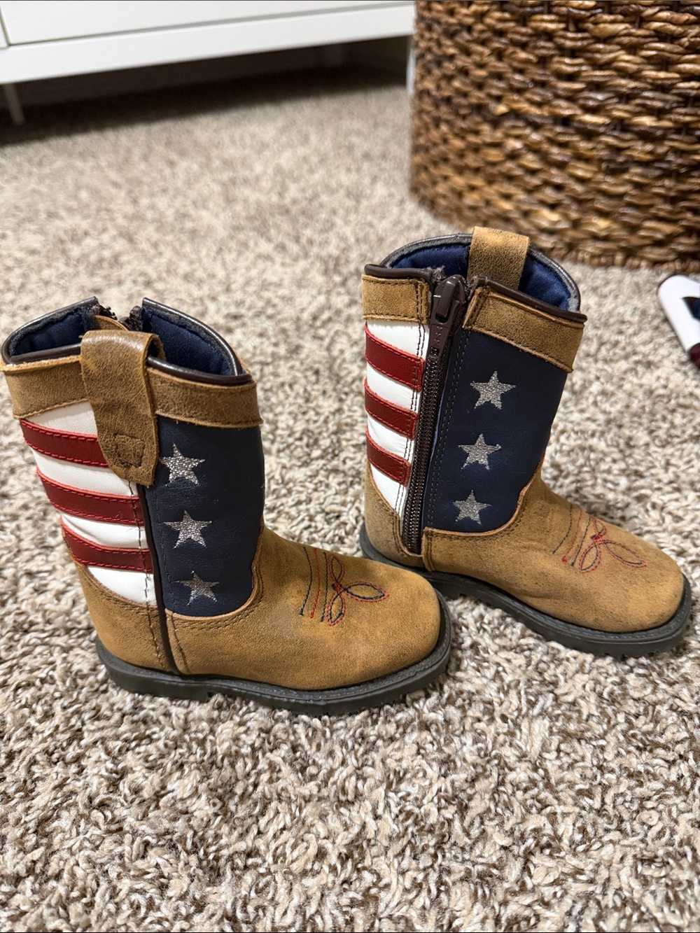 Kids Patriotic Western Cowboy Boots - Brown & Red/White/Blue